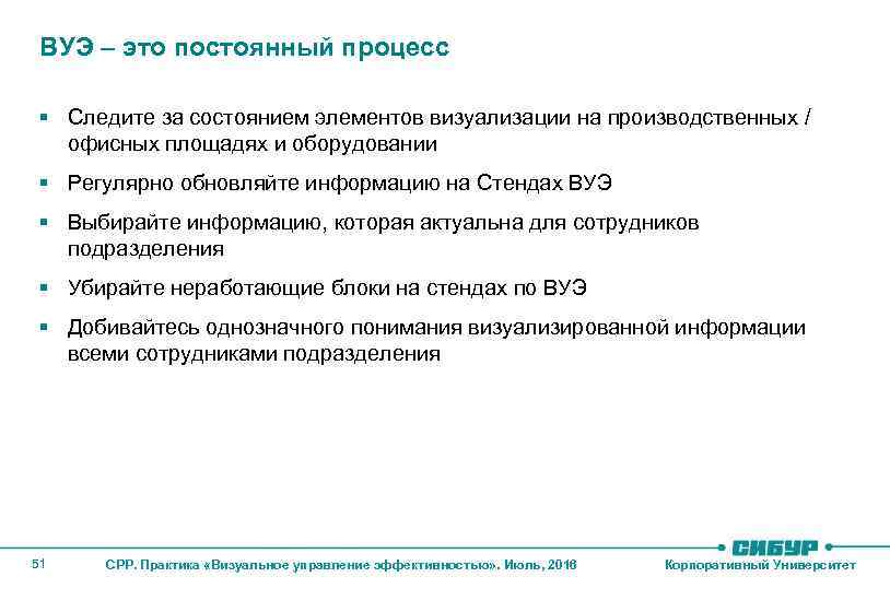 ВУЭ – это постоянный процесс § Следите за состоянием элементов визуализации на производственных /