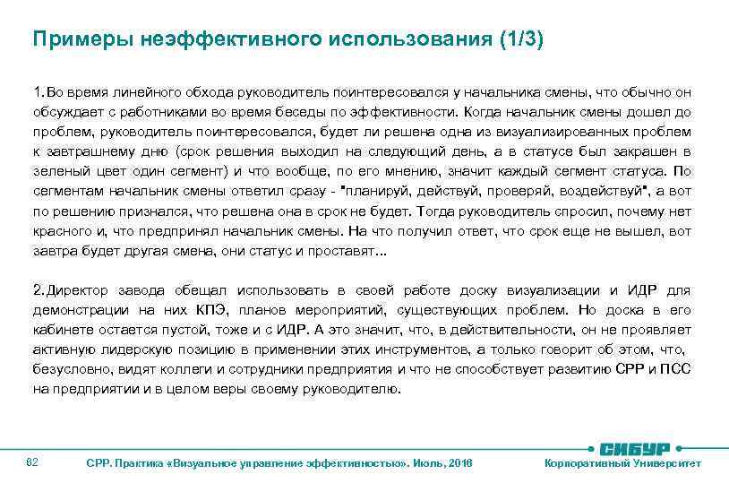 Примеры неэффективного использования (1/3) 1. Во время линейного обхода руководитель поинтересовался у начальника смены,