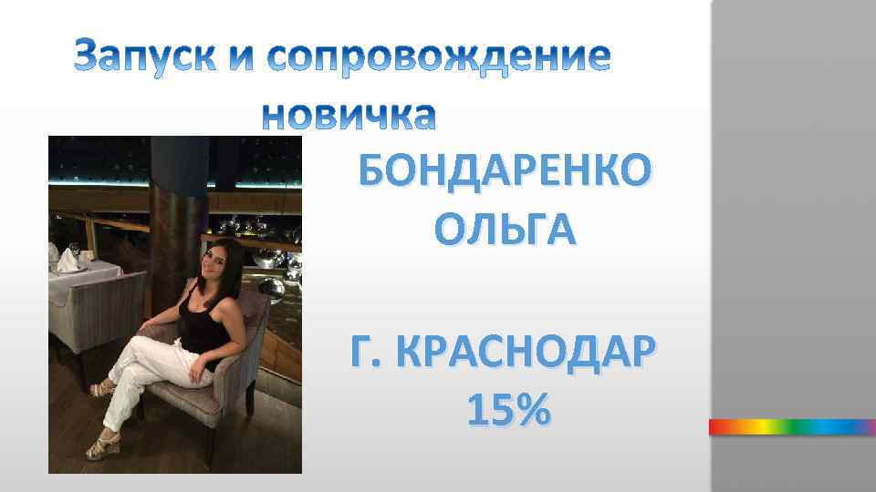 БОНДАРЕНКО ОЛЬГА Г. КРАСНОДАР 15% 