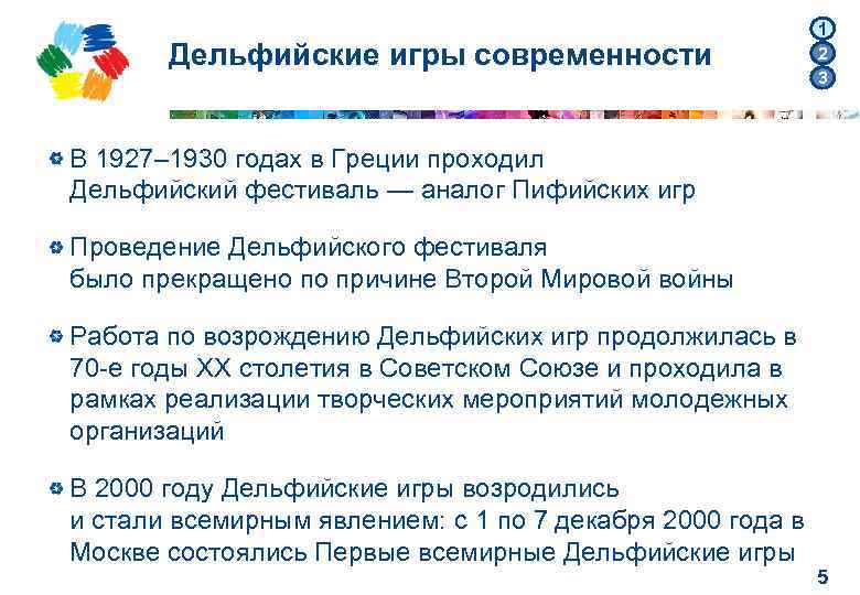 Дельфийские игры современности 1 2 3 В 1927– 1930 годах в Греции проходил Дельфийский