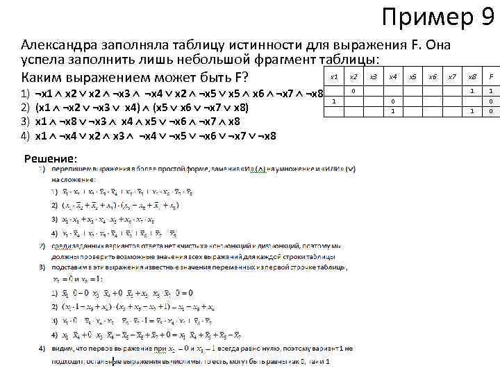 Построение логической функции по таблице истинности