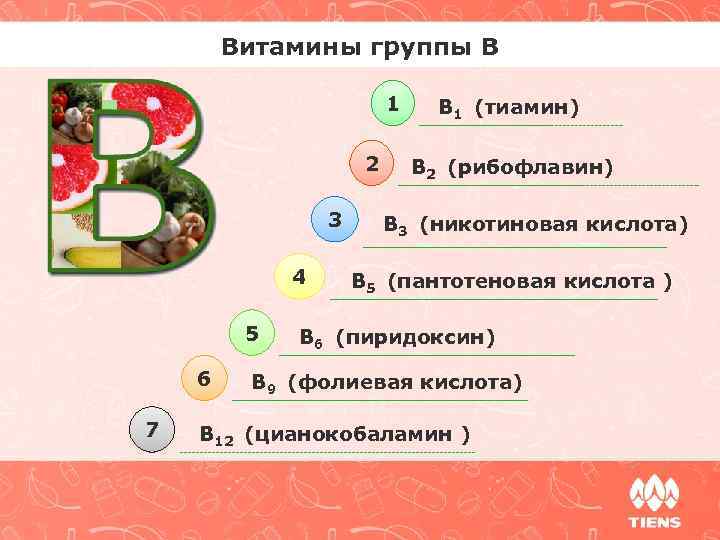 Витамины группы В 1 2 3 4 5 6 7 B 1 (тиамин) B