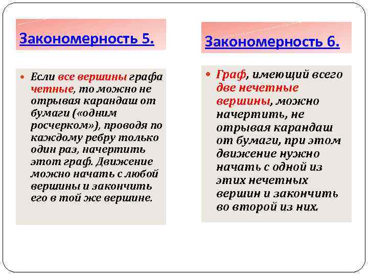 Закономерность 5. Закономерность 6. Если все вершины графа Граф, имеющий всего четные, то можно