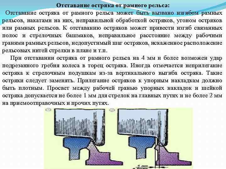 Плотное прилегание. Отставание остряка от рамного. Отставание остряка от рамного рельса. Неприлегания остряка к рамному рельсу. Остряк и рамный рельс отставание.