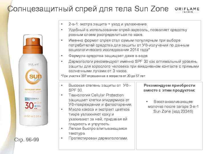 Солнцезащитный спрей для тела Sun Zone • • • 2 -в-1: экстра защита +