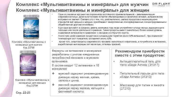 Комплекс «Мультивитамины и минералы» для мужчин Комплекс «Мультивитамины и минералы» для женщин • •