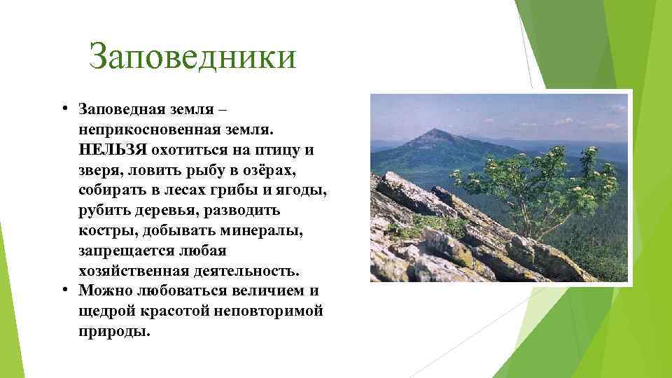 Заповедники • Заповедная земля – неприкосновенная земля. НЕЛЬЗЯ охотиться на птицу и зверя, ловить