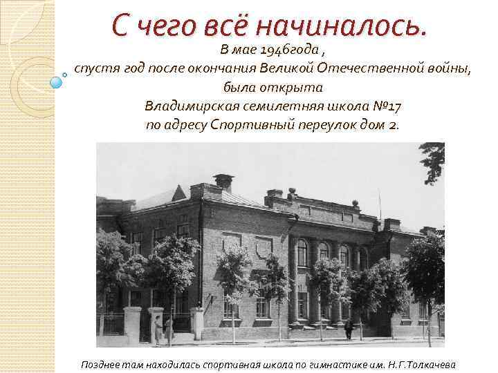 С чего всё начиналось. В мае 1946 года , спустя год после окончания Великой