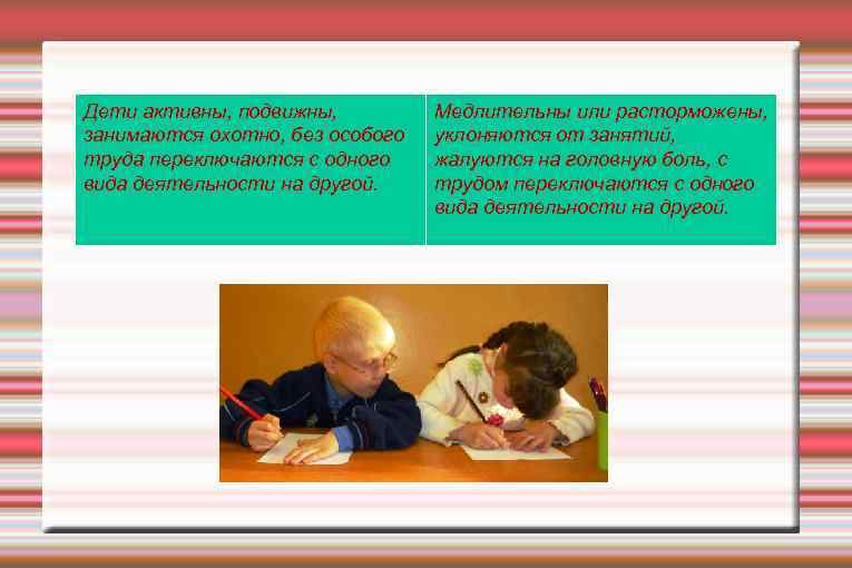 Дети активны, подвижны, занимаются охотно, без особого труда переключаются с одного вида деятельности на