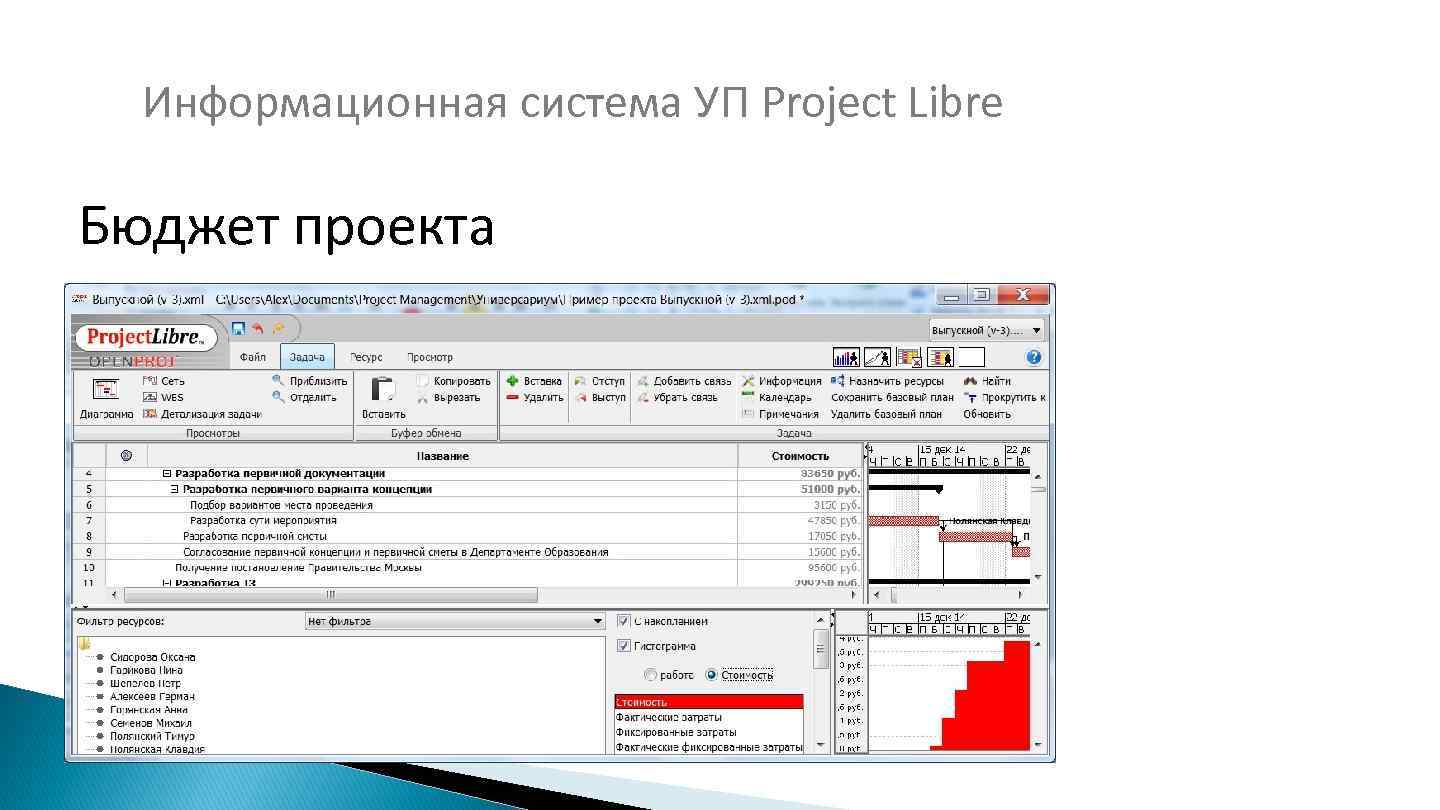 Информационная система УП Project Libre Бюджет проекта 