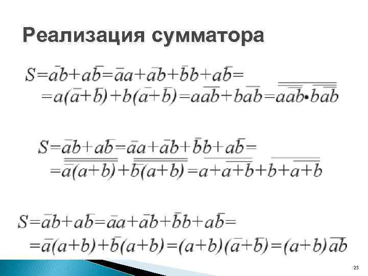 Реализация сумматора 25 