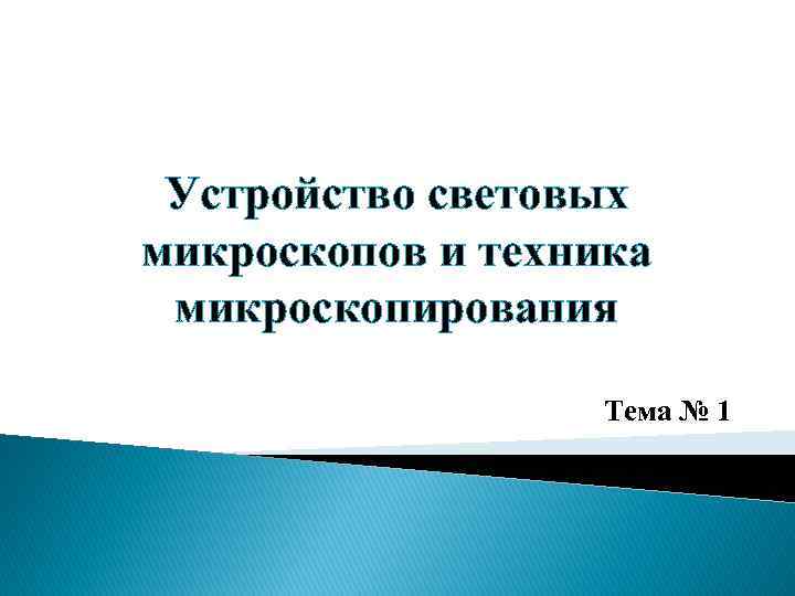 Устройство световых микроскопов и техника микроскопирования Тема № 1 