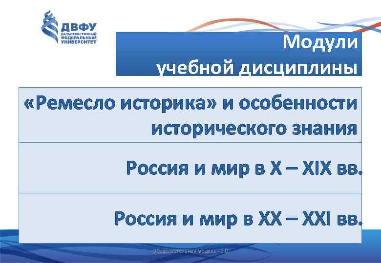 Модули учебной дисциплины «Ремесло историка» и особенности исторического знания Россия и мир в X