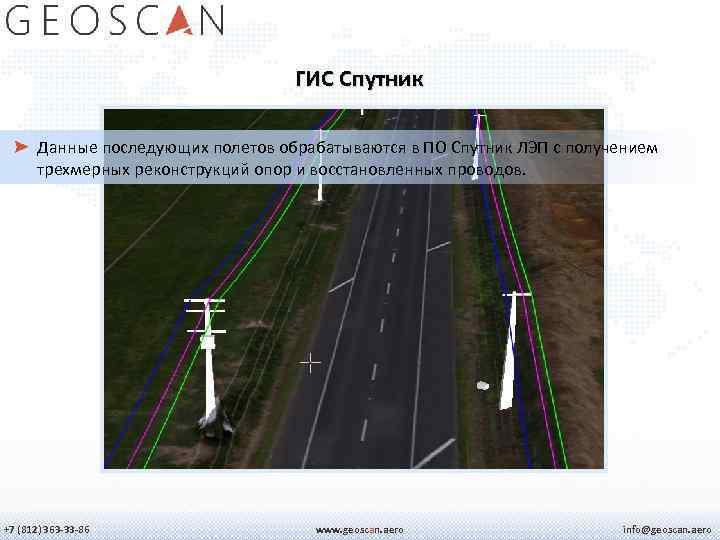 ГИС Спутник Данные последующих полетов обрабатываются в ПО Спутник ЛЭП с получением трехмерных реконструкций