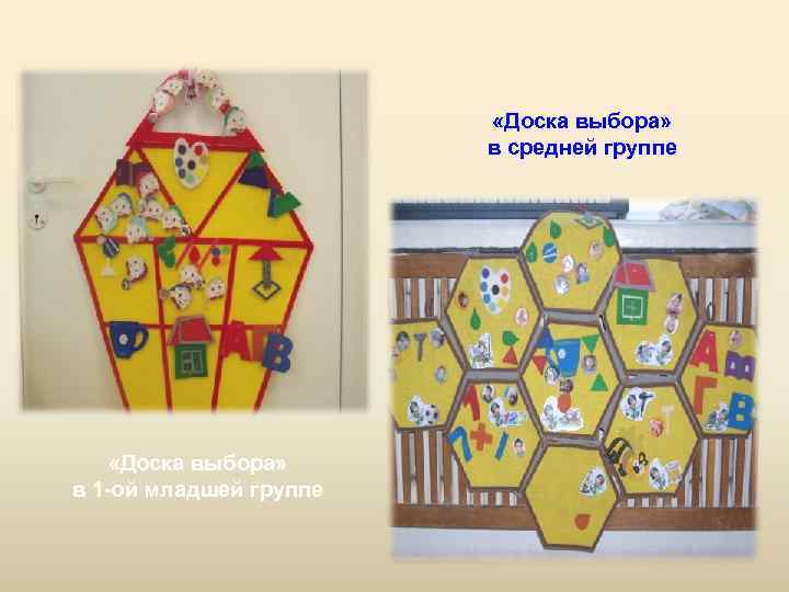  «Доска выбора» в средней группе «Доска выбора» в 1 -ой младшей группе 