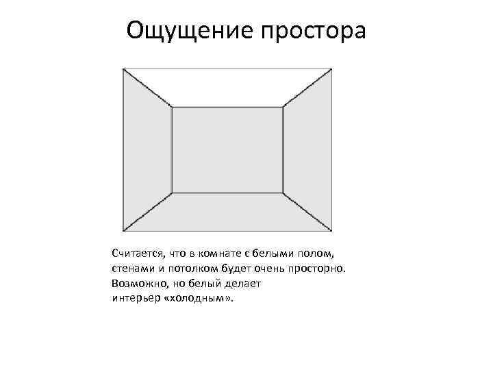 Ощущение простора Считается, что в комнате с белыми полом, стенами и потолком будет очень