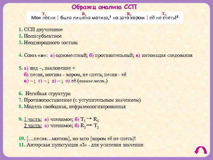 Образец анализа ССП Т 1 R 1 Моя песня | была лишена мотива, 1