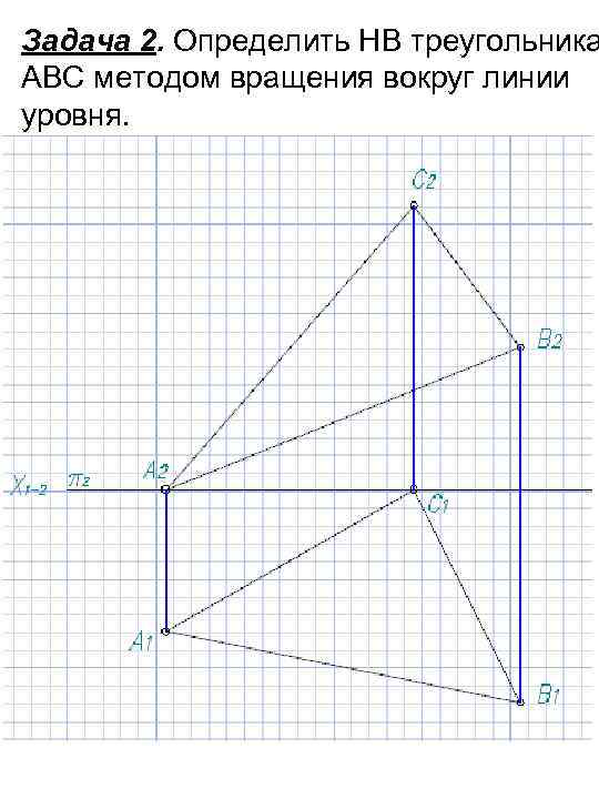 Задача 2. Определить НВ треугольника АВС методом вращения вокруг линии уровня. 
