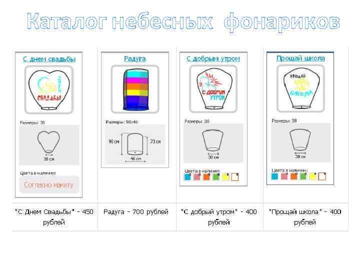 Каталог небесных фонариков 