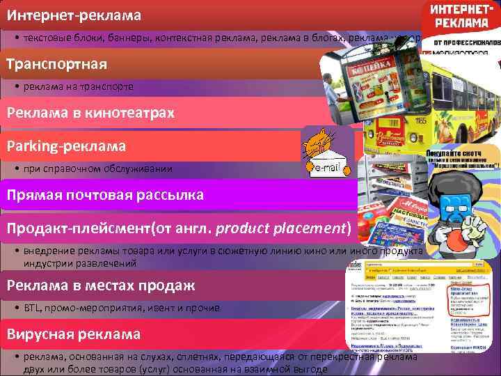 Интернет-реклама • текстовые блоки, баннеры, контекстная реклама, реклама в блогах, реклама на карте Транспортная