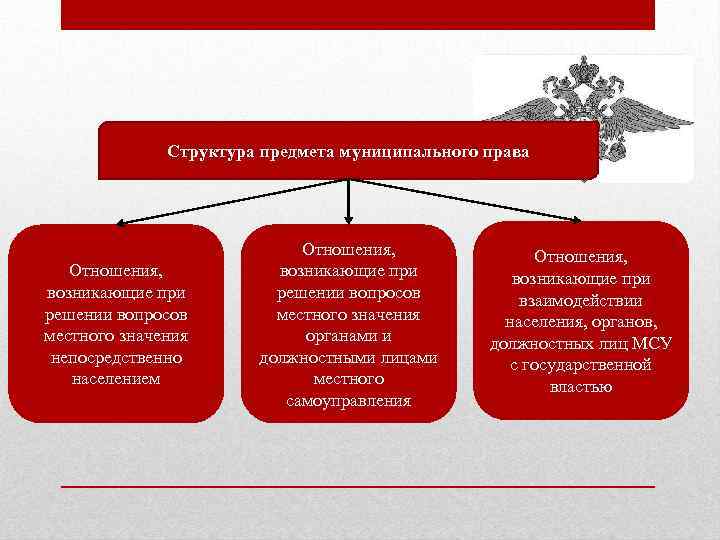 Структура предмета муниципального права Отношения, возникающие при решении вопросов местного значения непосредственно населением Отношения,