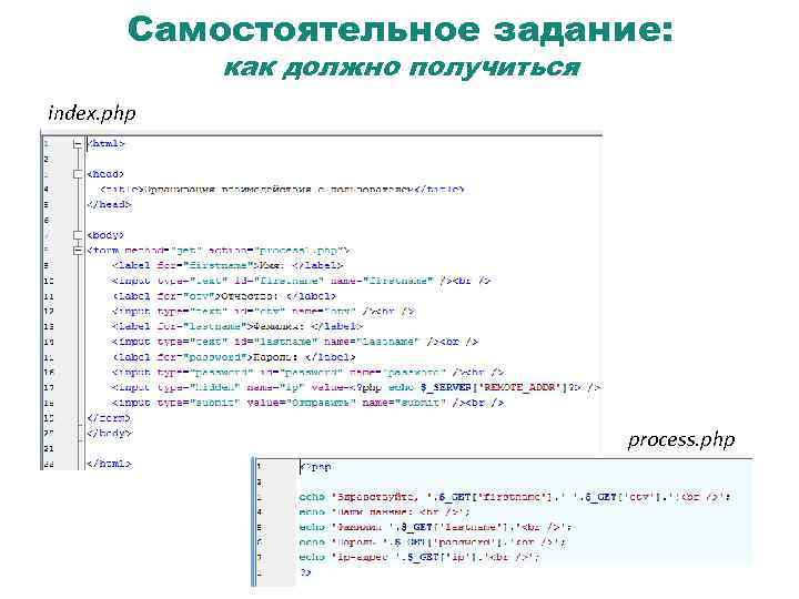 Самостоятельное задание: как должно получиться index. php process. php 