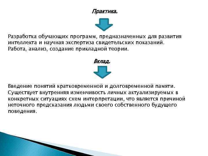 Практика. Разработка обучающих программ, предназначенных для развития интеллекта и научная экспертиза свидетельских показаний. Работа,
