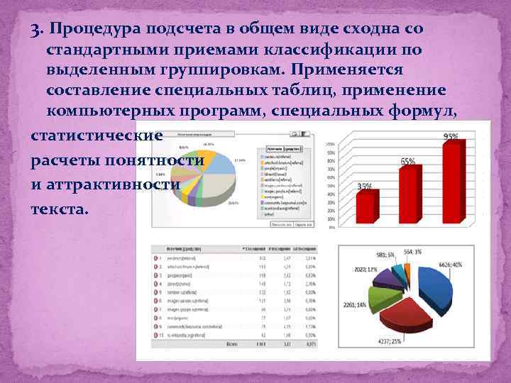 3. Процедура подсчета в общем виде сходна со стандартными приемами классификации по выделенным группировкам.