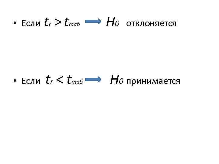  • Если tr > tтаб H 0 • Если tr < tтаб H