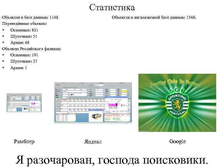 Статистика Объектов в базе данных: 1148 Переведённые объекты: • Основные: 831 • Шуточные: 51