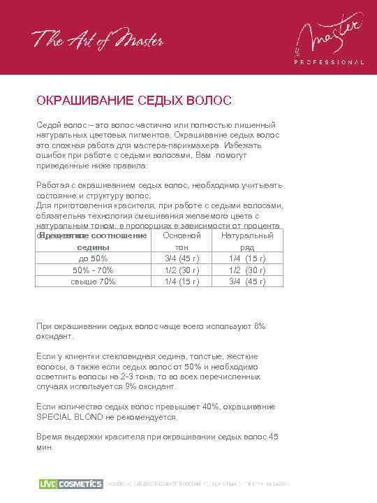 ОКРАШИВАНИЕ СЕДЫХ ВОЛОС Седой волос – это волос частично или полностью лишенный натуральных цветовых