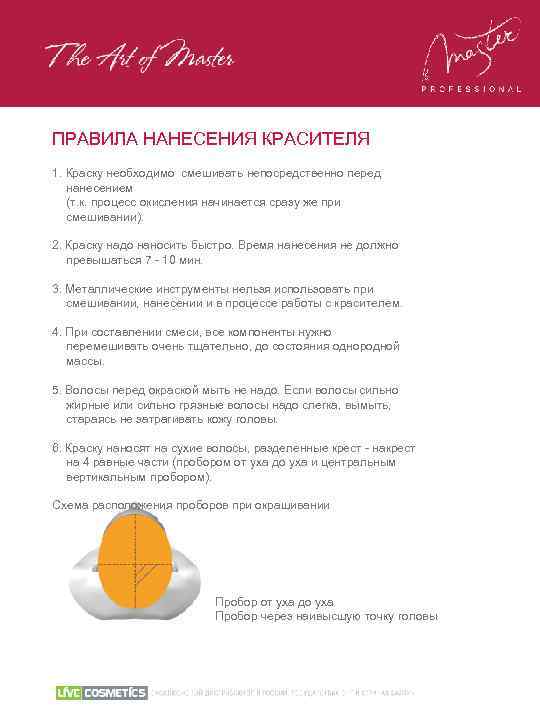 ПРАВИЛА НАНЕСЕНИЯ КРАСИТЕЛЯ 1. Краску необходимо смешивать непосредственно перед нанесением (т. к. процесс окисления