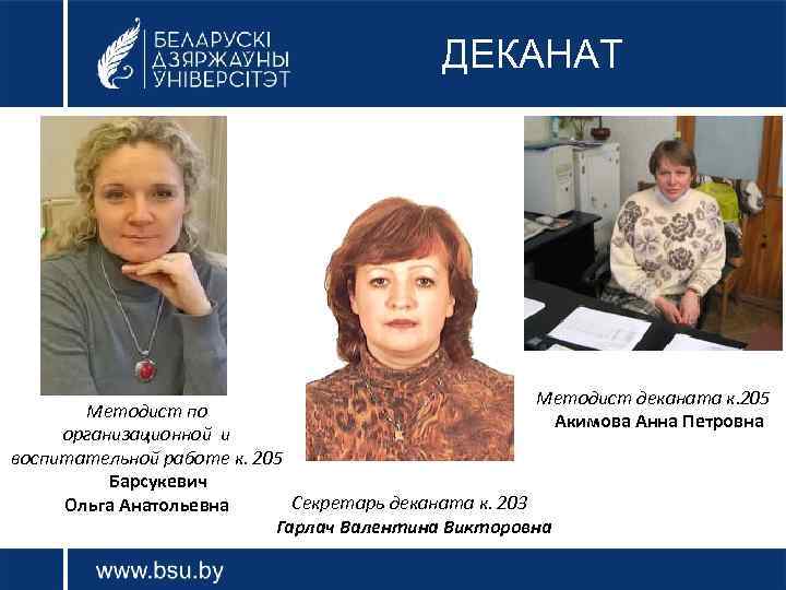 ДЕКАНАТ Методист деканата к. 205 Методист по Акимова Анна Петровна организационной и воспитательной работе