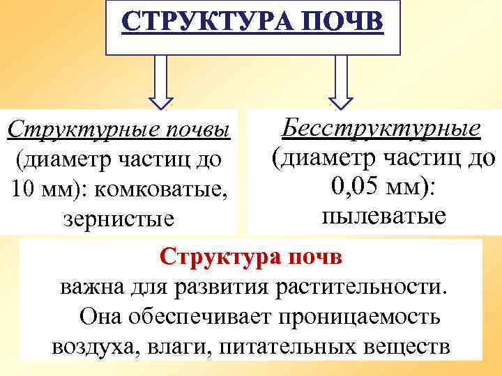 СТРУКТУРА ПОЧВ Бесструктурные Структурные почвы (диаметр частиц до 0, 05 мм): 10 мм): комковатые,