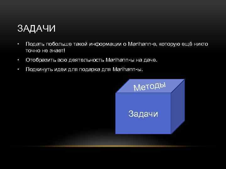 ЗАДАЧИ • Подать побольше такой информации о Marihann-е, которую ещё никто точно не знает!