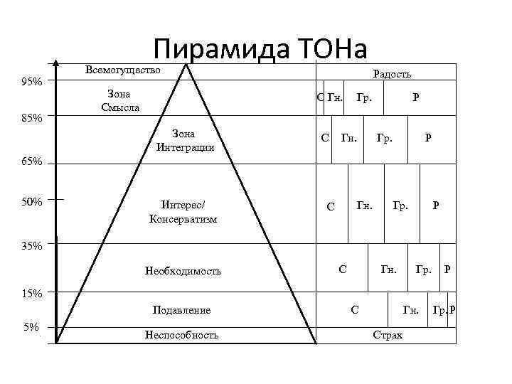 Пирамида ТОНа 95% 85% Всемогущество Зона Смысла Радость С Гн. Зона Интеграции С Гр.