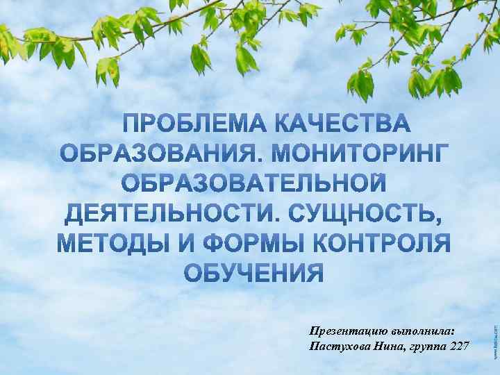 Презентацию выполнила: Пастухова Нина, группа 227 