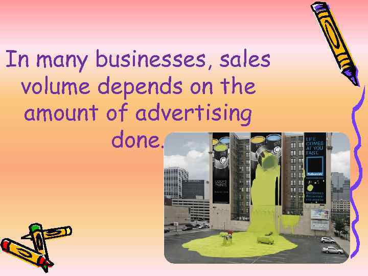 In many businesses, sales volume depends on the amount of advertising done. 