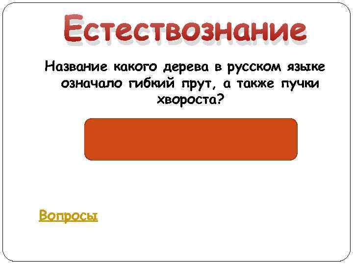 Естествознание Название какого дерева в русском языке означало гибкий прут, а также пучки хвороста?