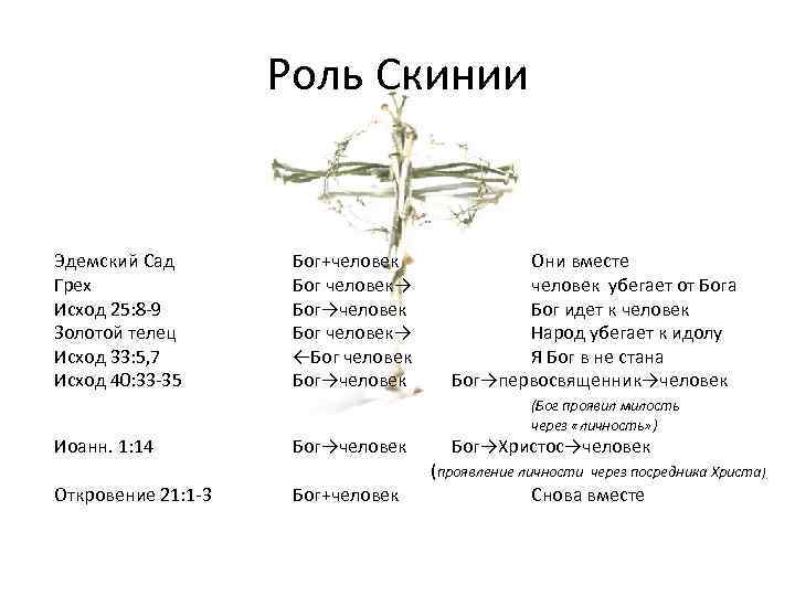 Роль Скинии Эдемский Сад Грех Исход 25: 8 -9 Золотой телец Исход 33: 5,