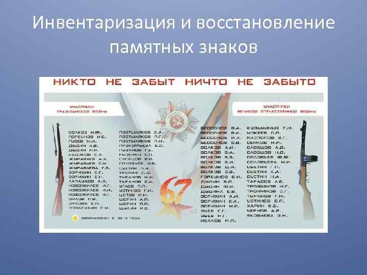 Инвентаризация и восстановление памятных знаков 