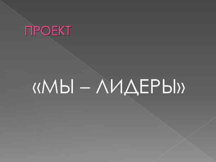 ПРОЕКТ «МЫ – ЛИДЕРЫ» 