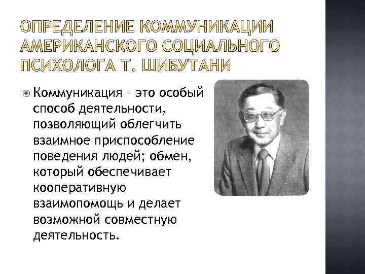  Коммуникация – это особый способ деятельности, позволяющий облегчить взаимное приспособление поведения людей; обмен,