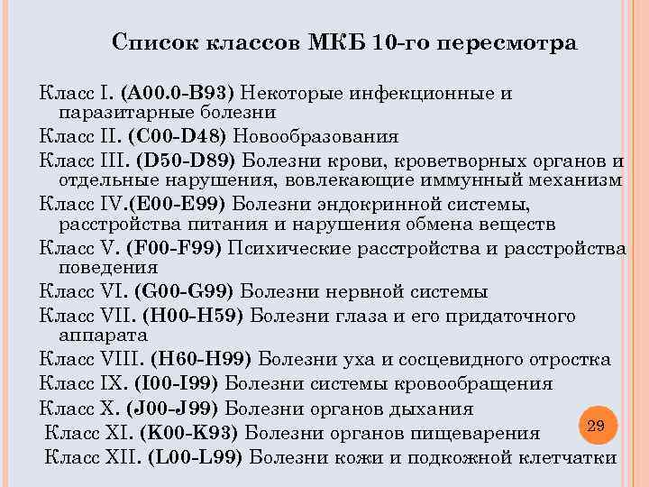 Список классов МКБ 10 -го пересмотра Класс I. (A 00. 0 -B 93) Некоторые