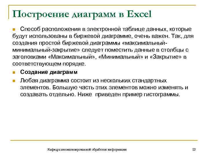 Построение диаграмм в Excel Способ расположения в электронной таблице данных, которые будут использованы в