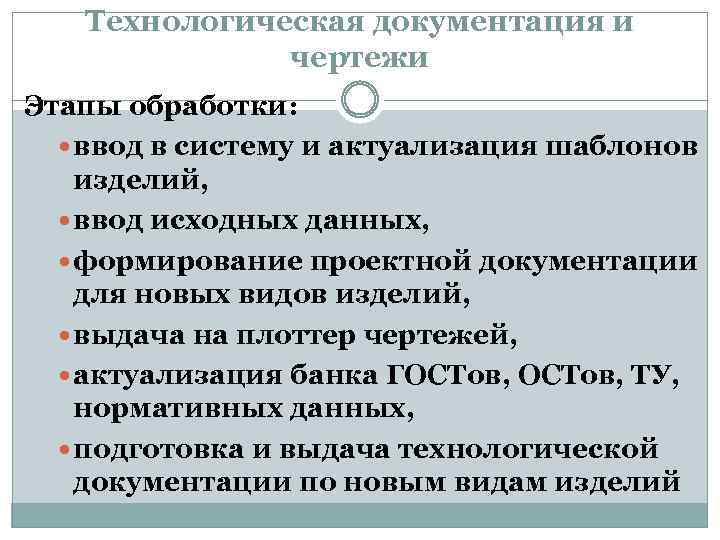 Технологическая документация и чертежи Этапы обработки: ввод в систему и актуализация шаблонов изделий, ввод