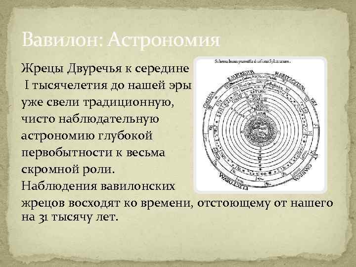 Вавилон: Астрономия Жрецы Двуречья к середине I тысячелетия до нашей эры уже свели традиционную,