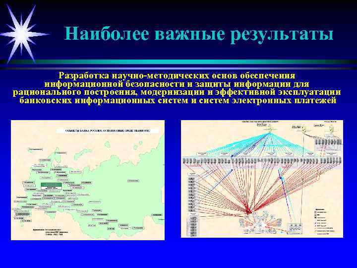 Наиболее важные результаты Разработка научно-методических основ обеспечения информационной безопасности и защиты информации для рационального