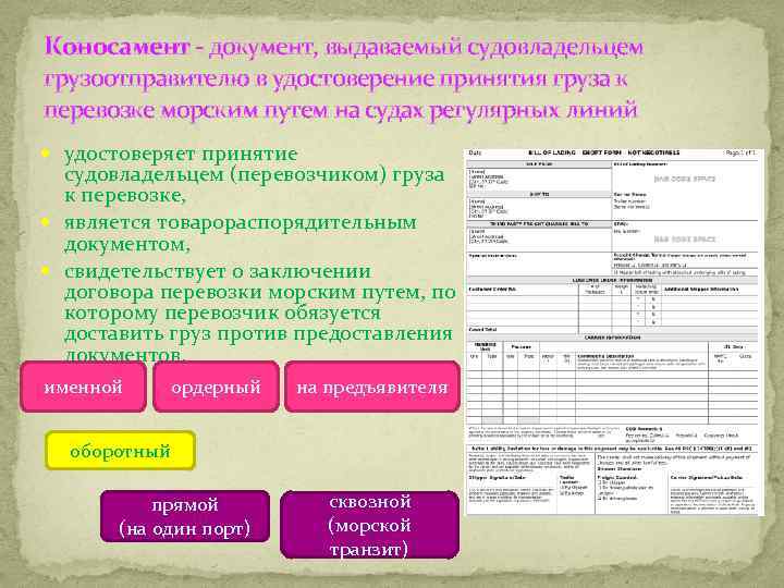 Документ 8. Грузовые документы коносамент. Коносамент товарораспорядительный документ. Документы для перевозки морем. Оборотный коносамент.