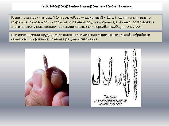 2. 6. Распространение микролитической техники Развитие микролитической (от греч. mikros — маленький + lithos)